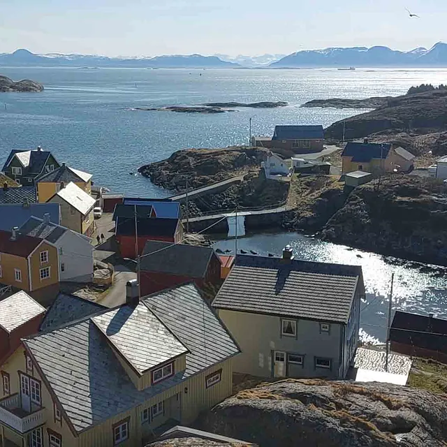 Dronefoto av hus ved kysten
